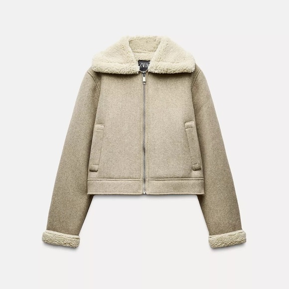 NEW Zara Double Faced Soft Jacket in Taupe Brown / Camel - Large